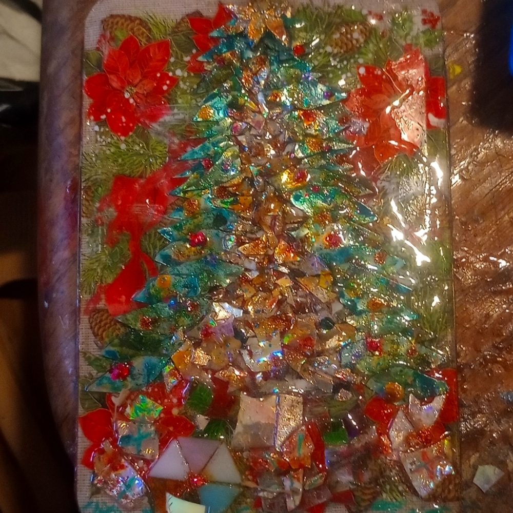Christmas Tree With Presents. Tin Gift Box or Christmas Decor. Mosaic Style